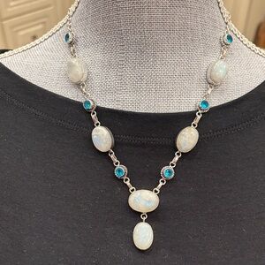 Amazing moonstone, and blue topaz 925 sterling handmade necklace